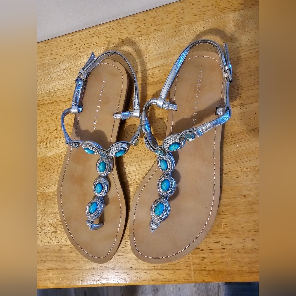 Ivanka Trump Metallic Sandals with Turquoise Accents